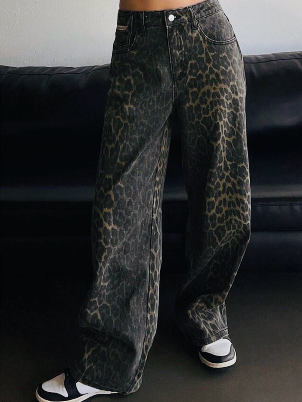 DAZY Women’s Leopard Print Wide Leg Jeans - NWOT Black/Brown Size Small